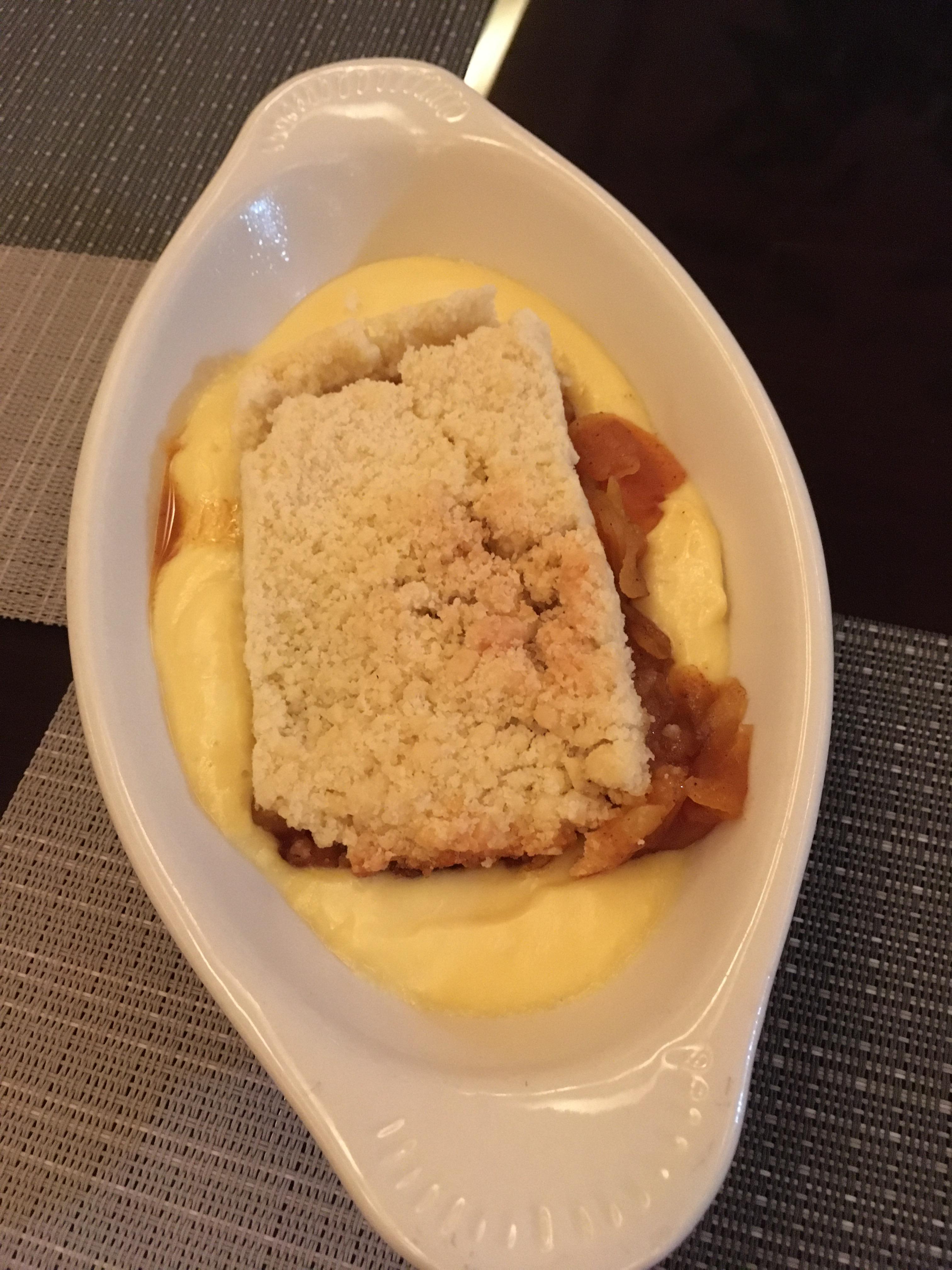 Delboy’s English heritage makes for awesome English items on the Menu. Anna and her crew make excellent food. Here is Apple crumble with real custard 