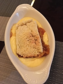Delboy’s English heritage makes for awesome English items on the Menu. Anna and her crew make excellent food. Here is Apple crumble with real custard