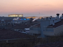 View of Anıtkabir from the roof terrace at breakfast