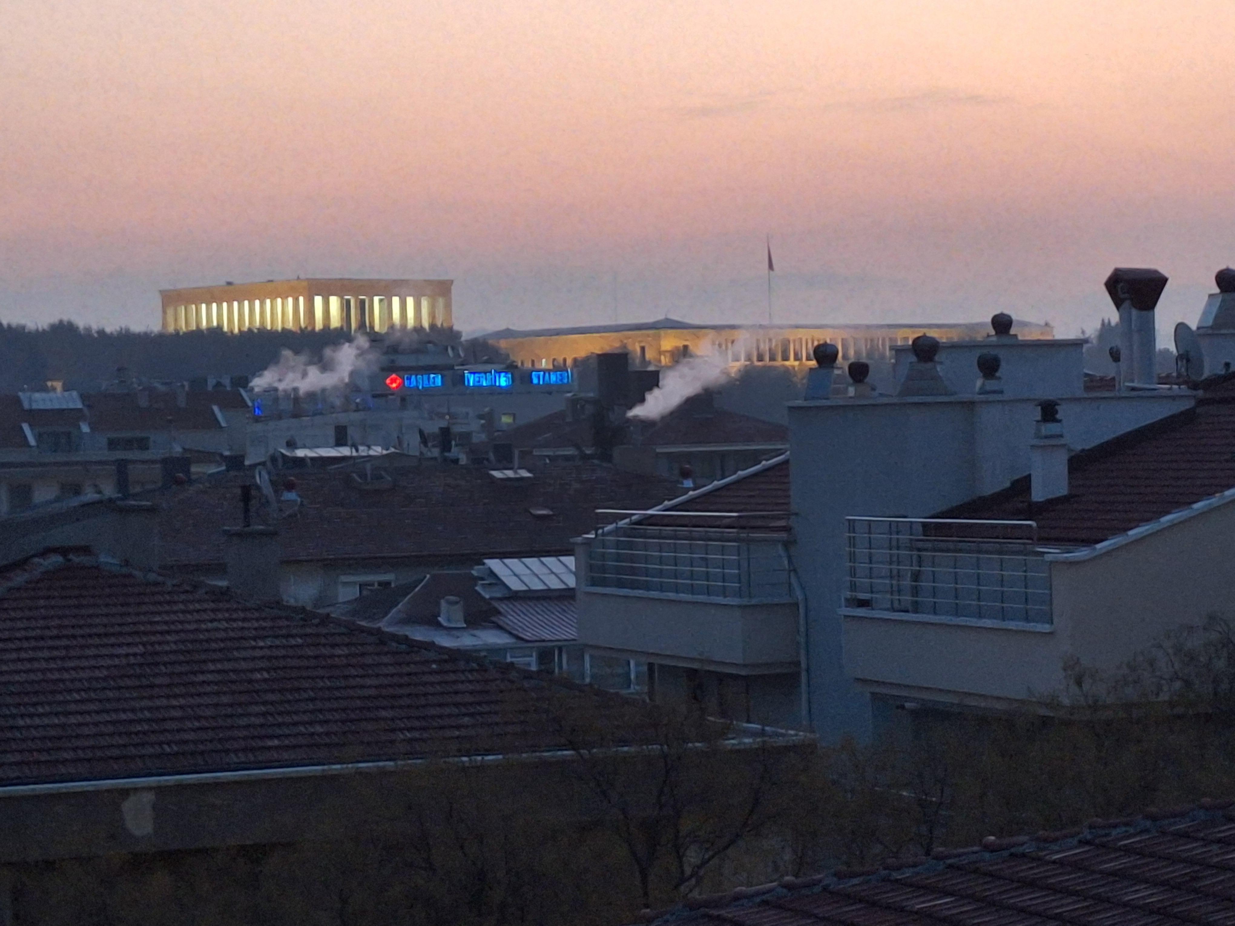 View of Anıtkabir from the roof terrace at breakfast 