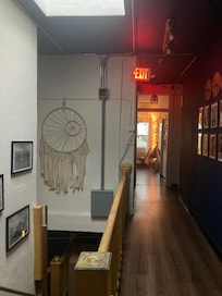 Upstairs no elevator, but clean and welcoming. Plenty bathrooms and several showers. PERFECT