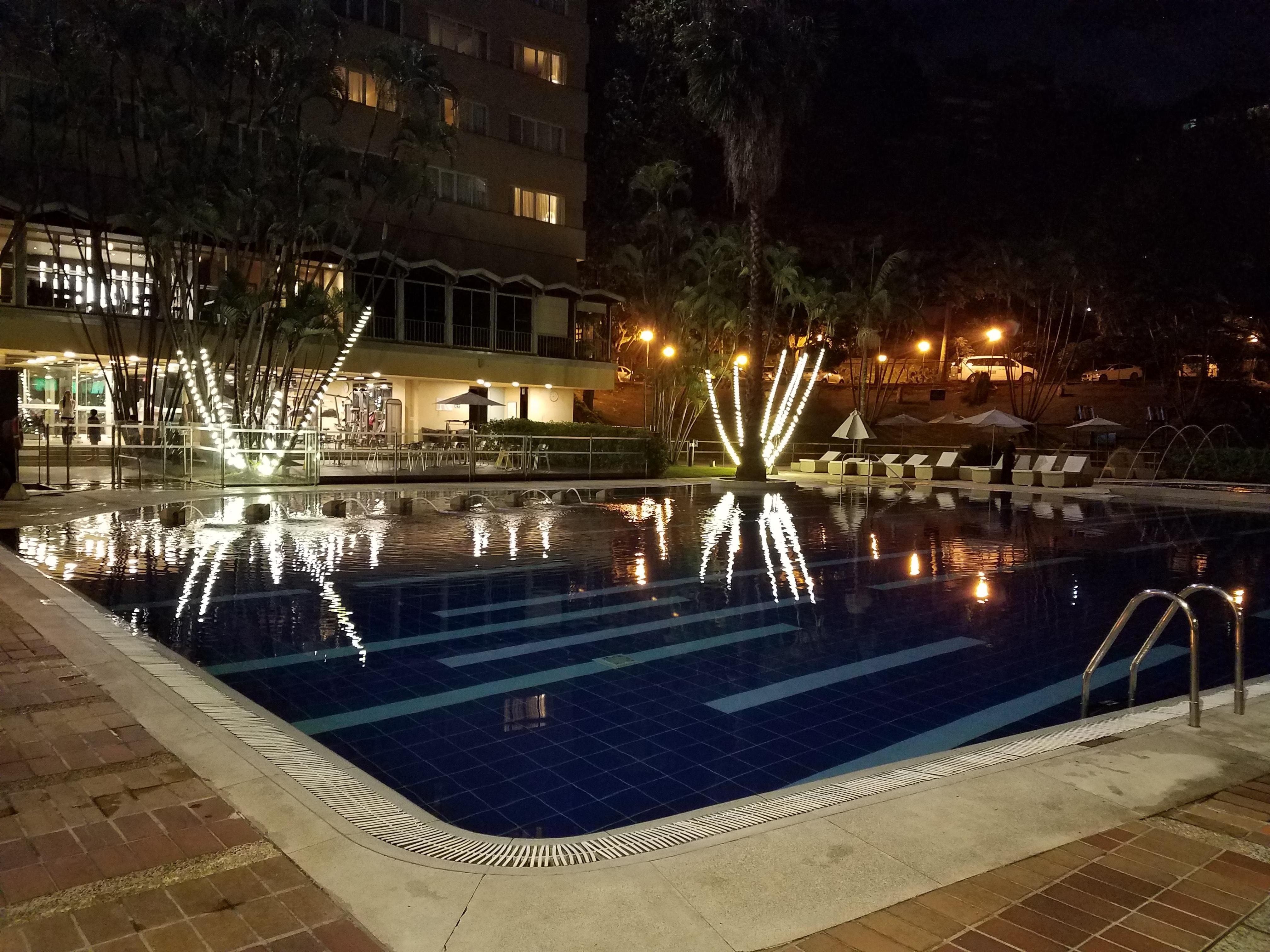 The pool at night.