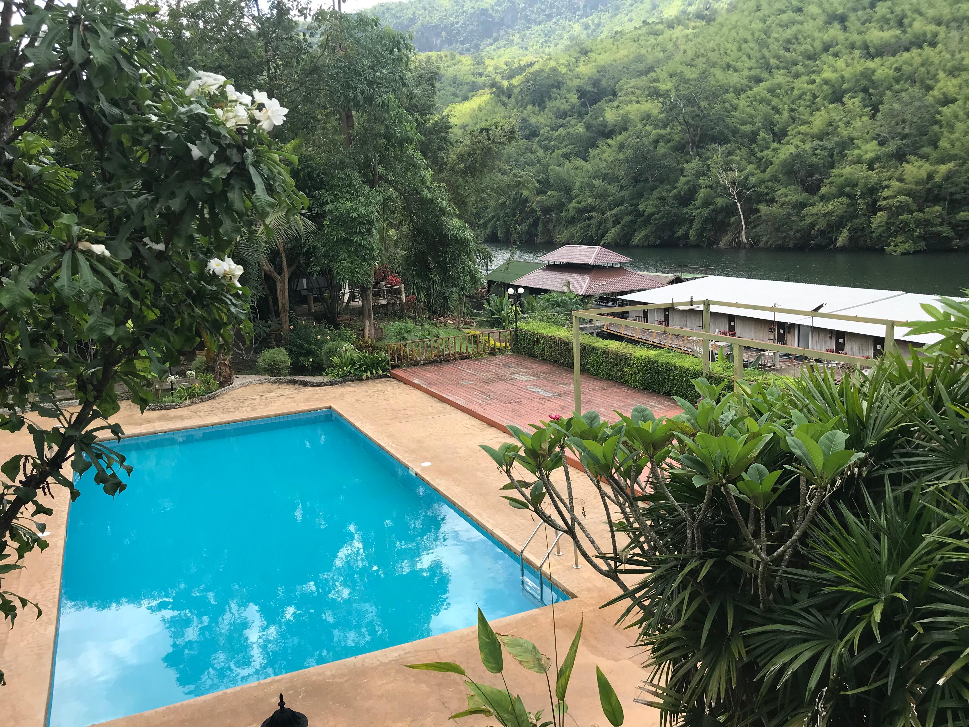 view of the swimming pool from the restaurant.