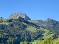 Bergstoppen Le Moléson från Gruyère.