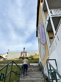 Just outside steps to a viewpoint of the city
