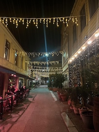 Outside hotel in the evening