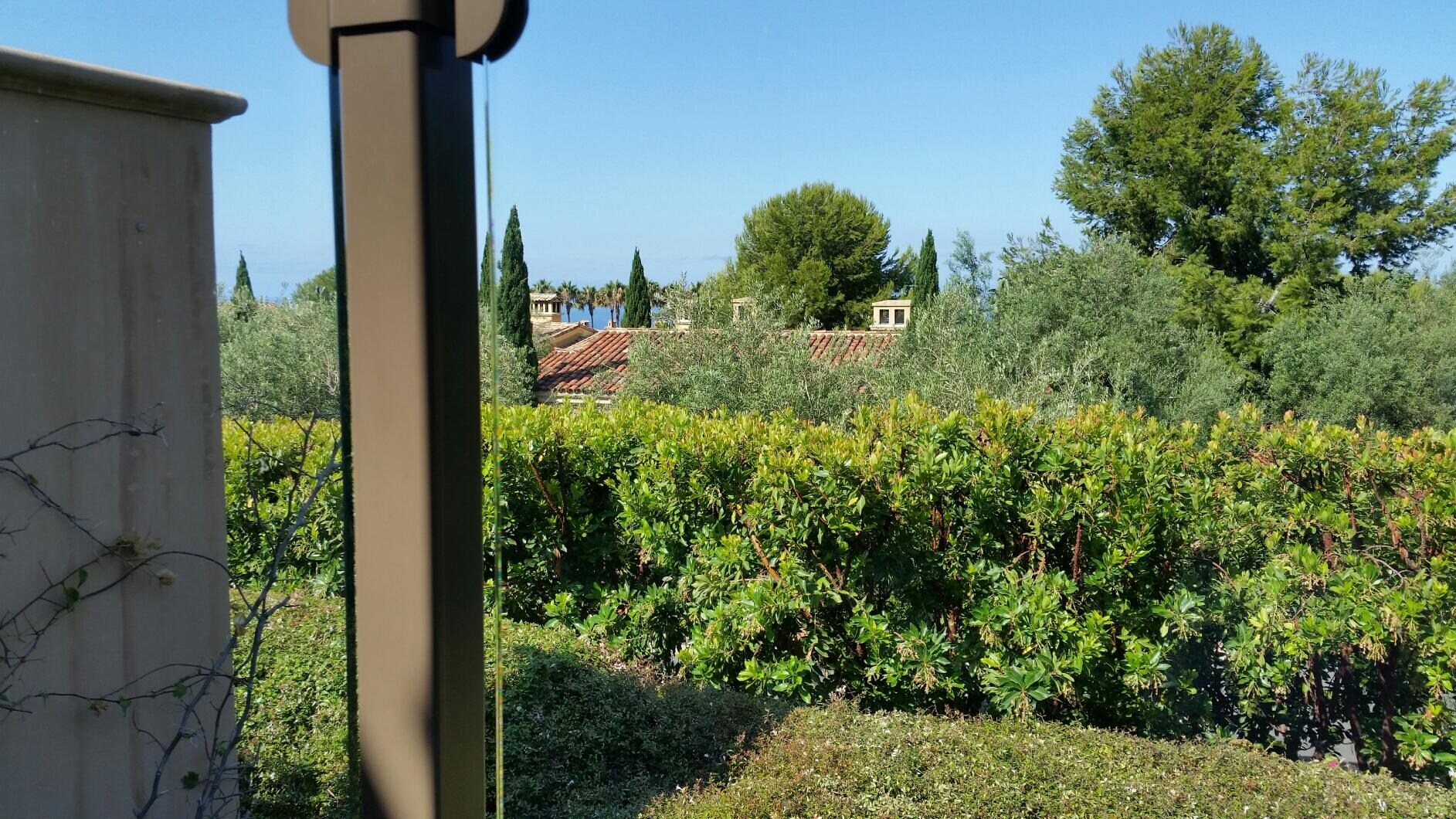 View from the patio doorway.nice view of the trees.