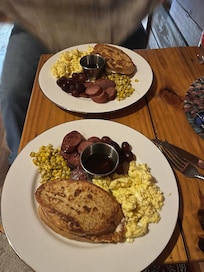 Breakfast!
Stuff French toast (cream cheese and blueberries
