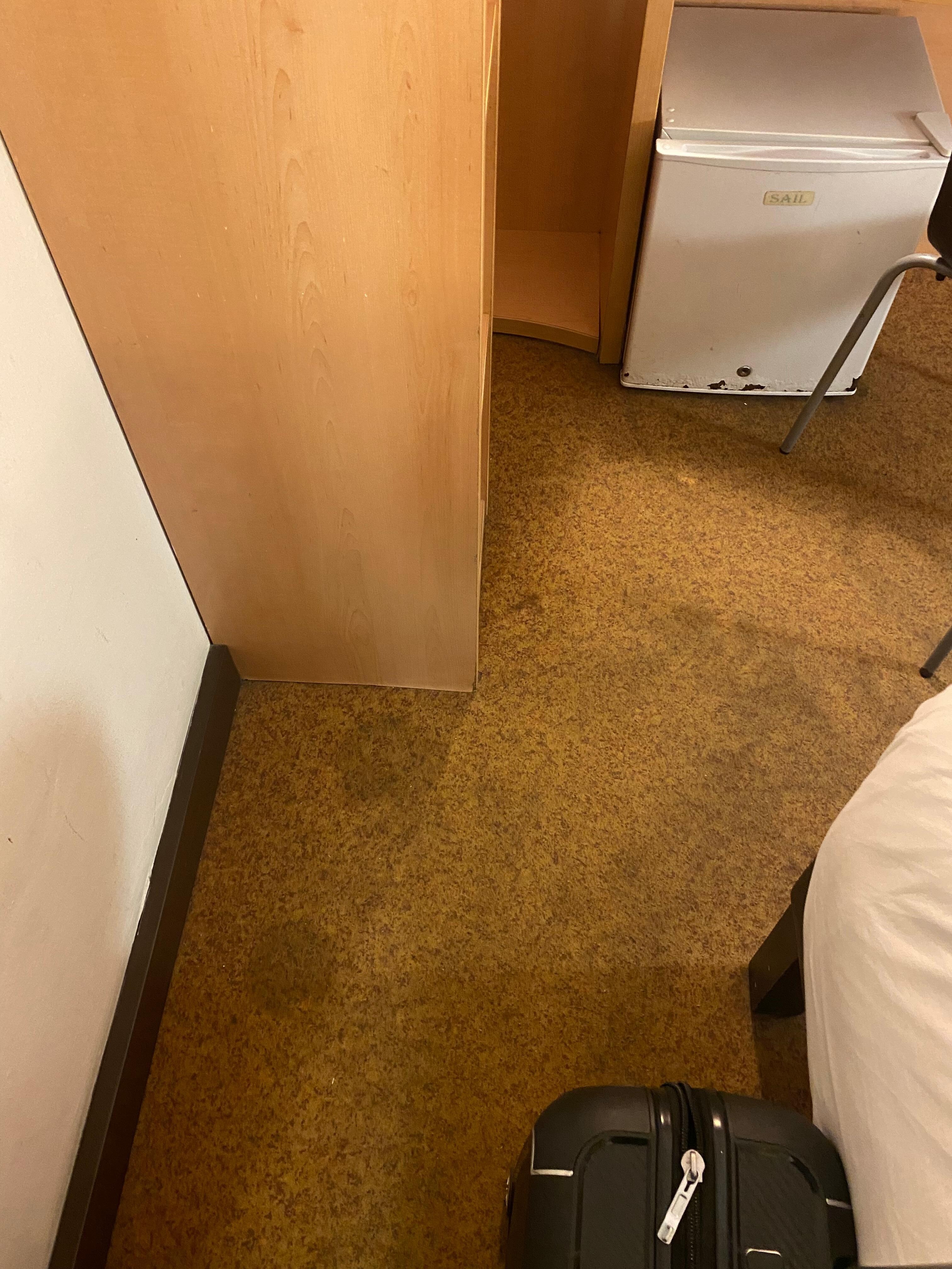 Room rugs with huge stain couldn’t seen feel comfortable walking around