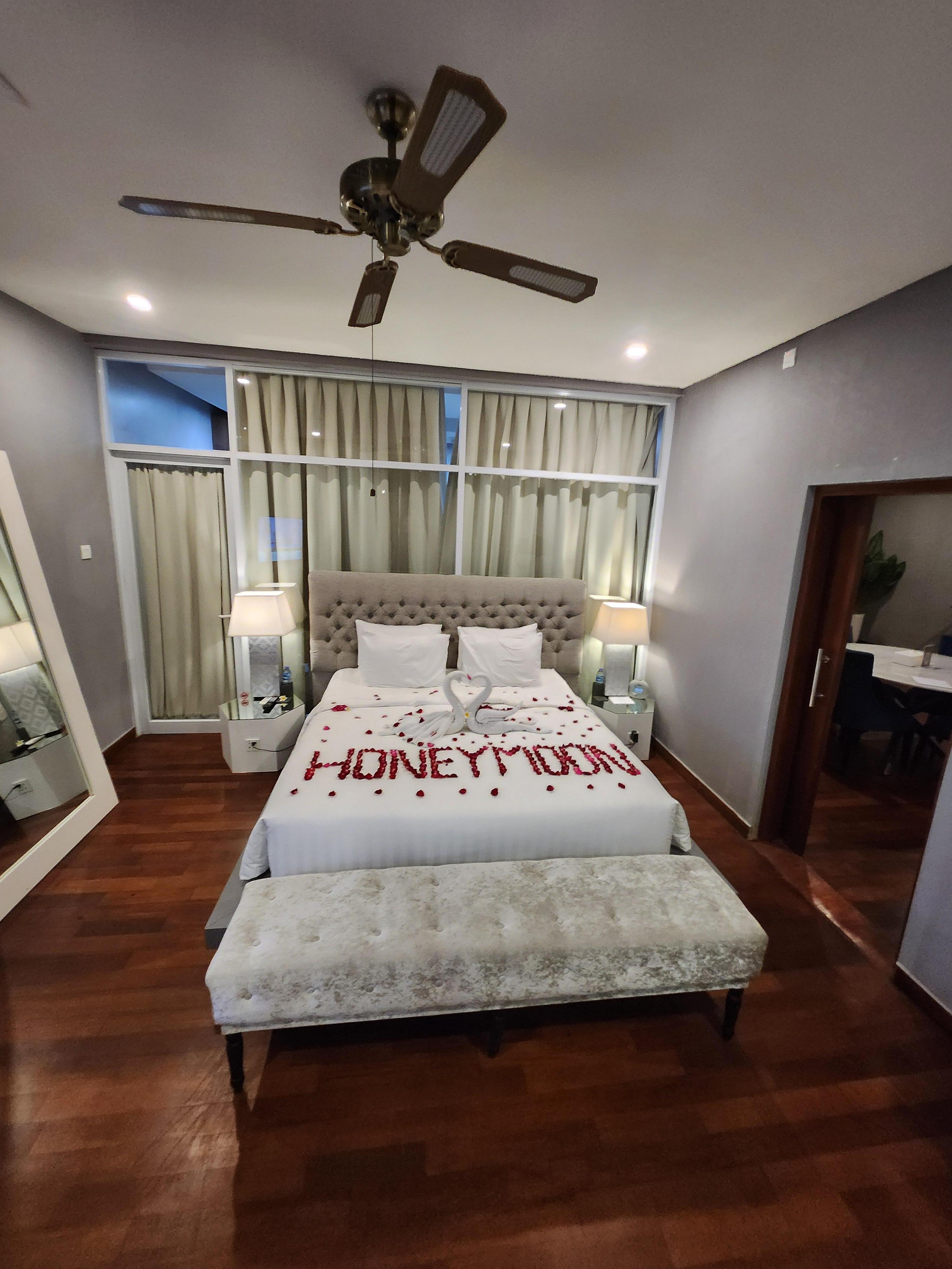 Bedroom with flower decoration for our honeymoon