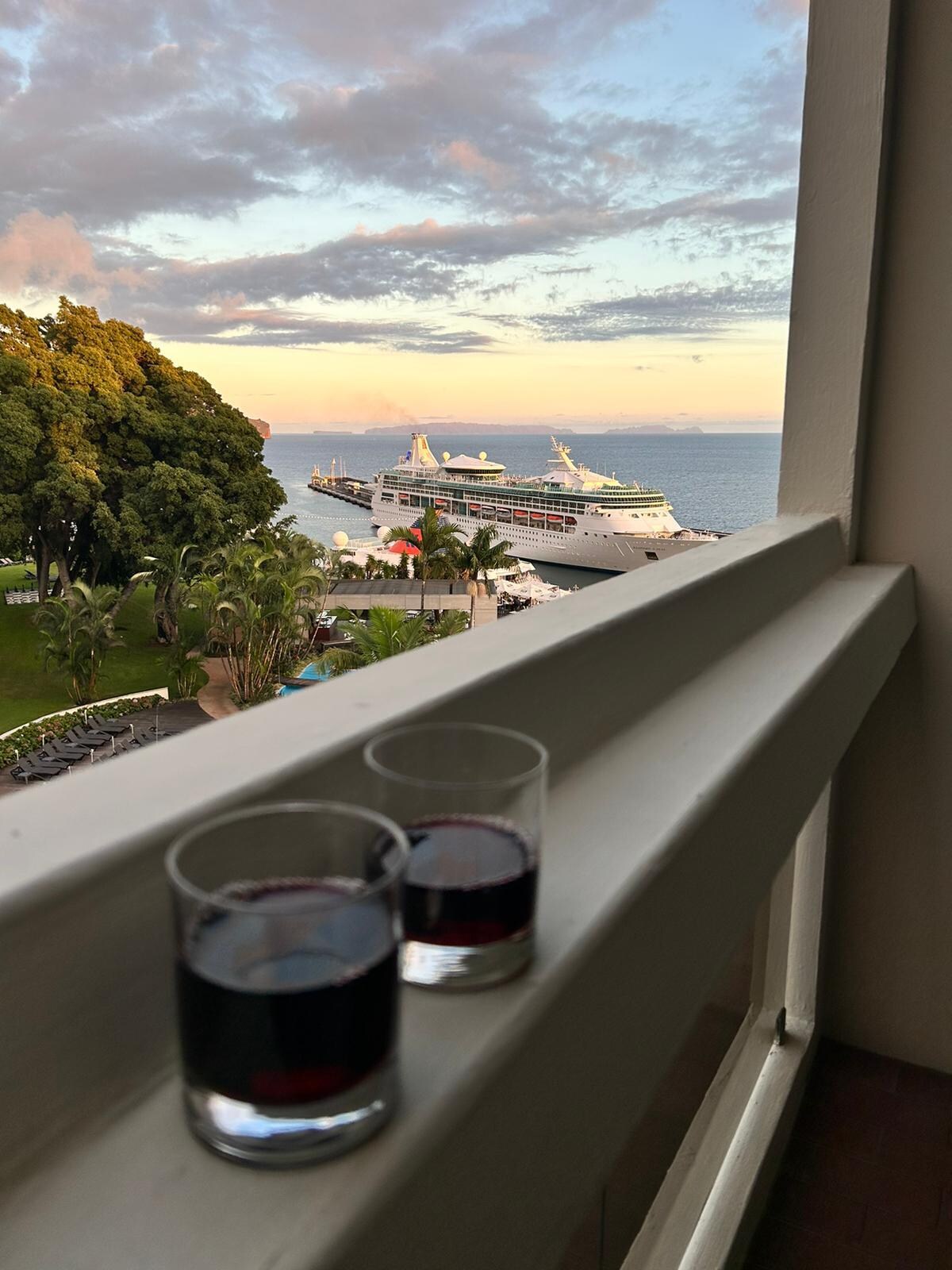 View from balcony at dusk