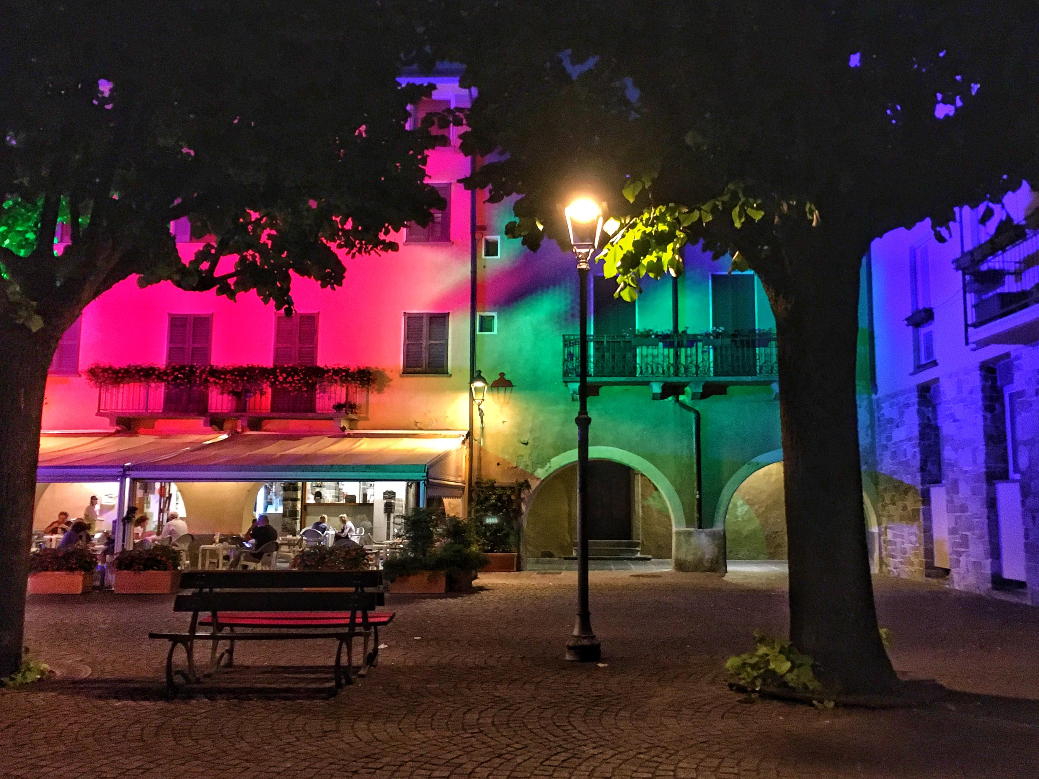 Downtown at night. There was a holiday lights in August thing going on. It was a nice surprise. 