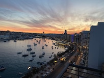 View from the hotel balcony at sunset