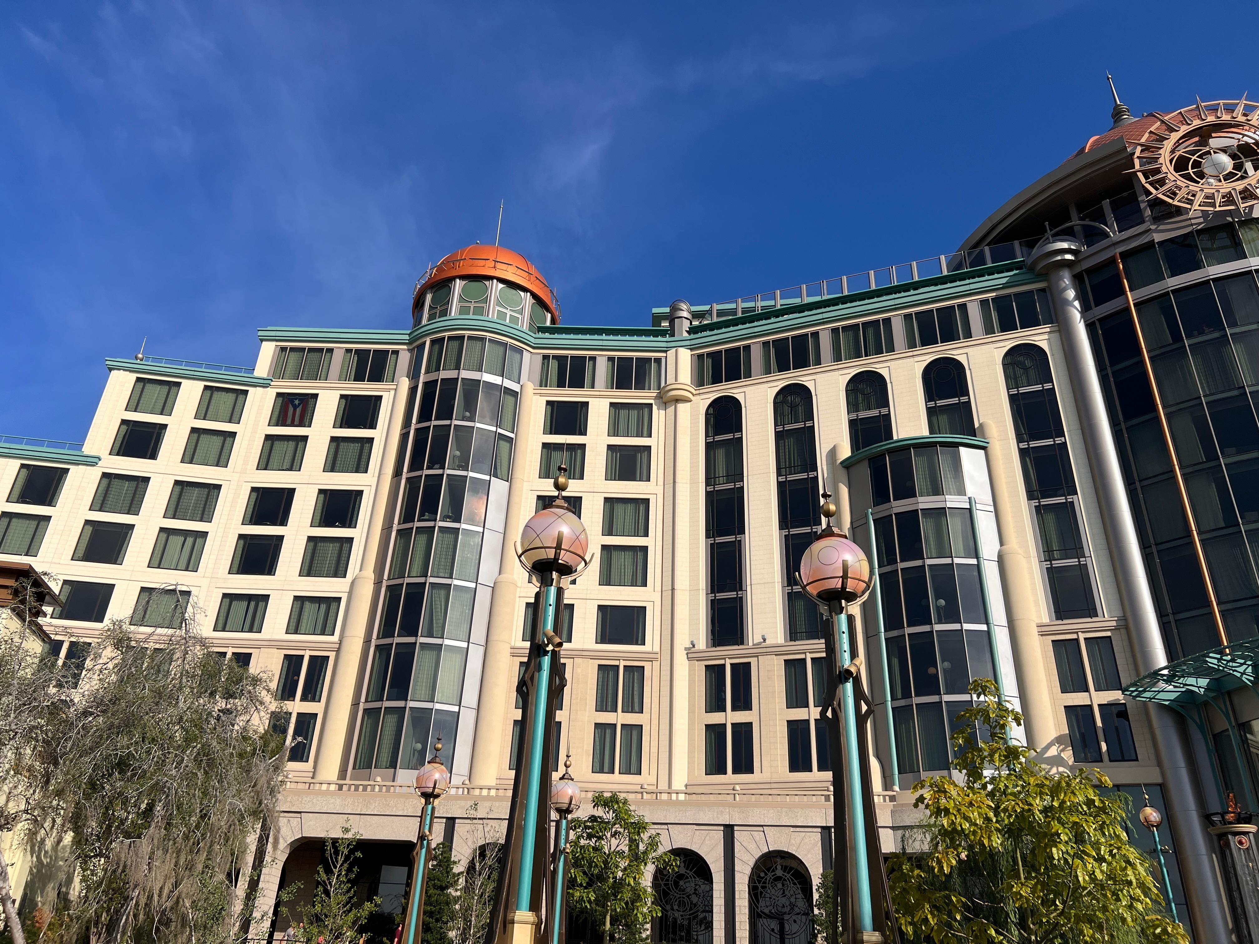 View of hotel from Epic Universe Entrance.
