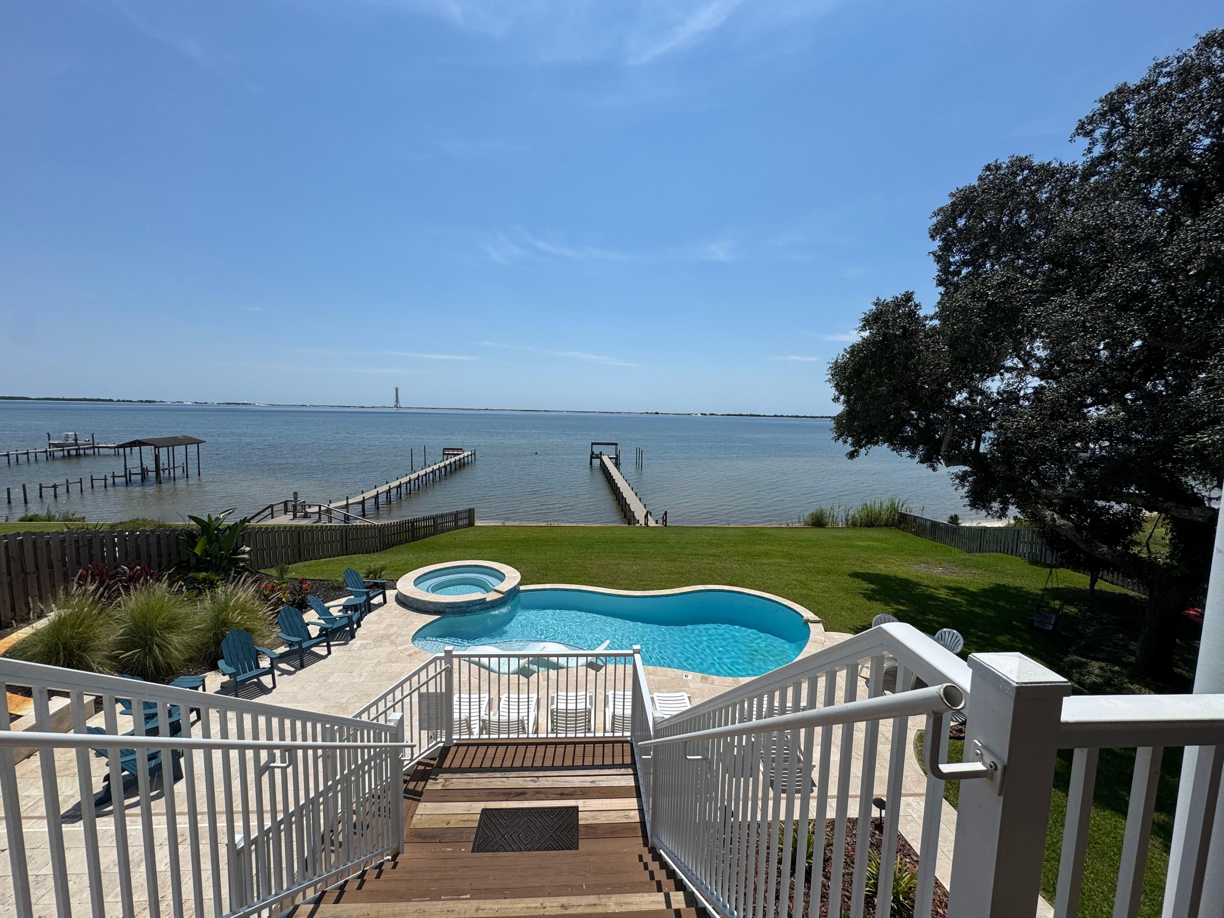 View of pool and Santa Rosa Bay from the house 