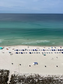 The sand is white and clean.