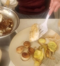 Kitchen was set up perfectly for hubby to make me birthday scallops and halibut. (Santa Cruz Wharf is a perfect source)