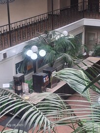 Looking down to breakfast area (most of which is blocked off)