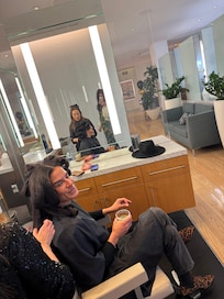 Hair salon vibes with complimentary champagne