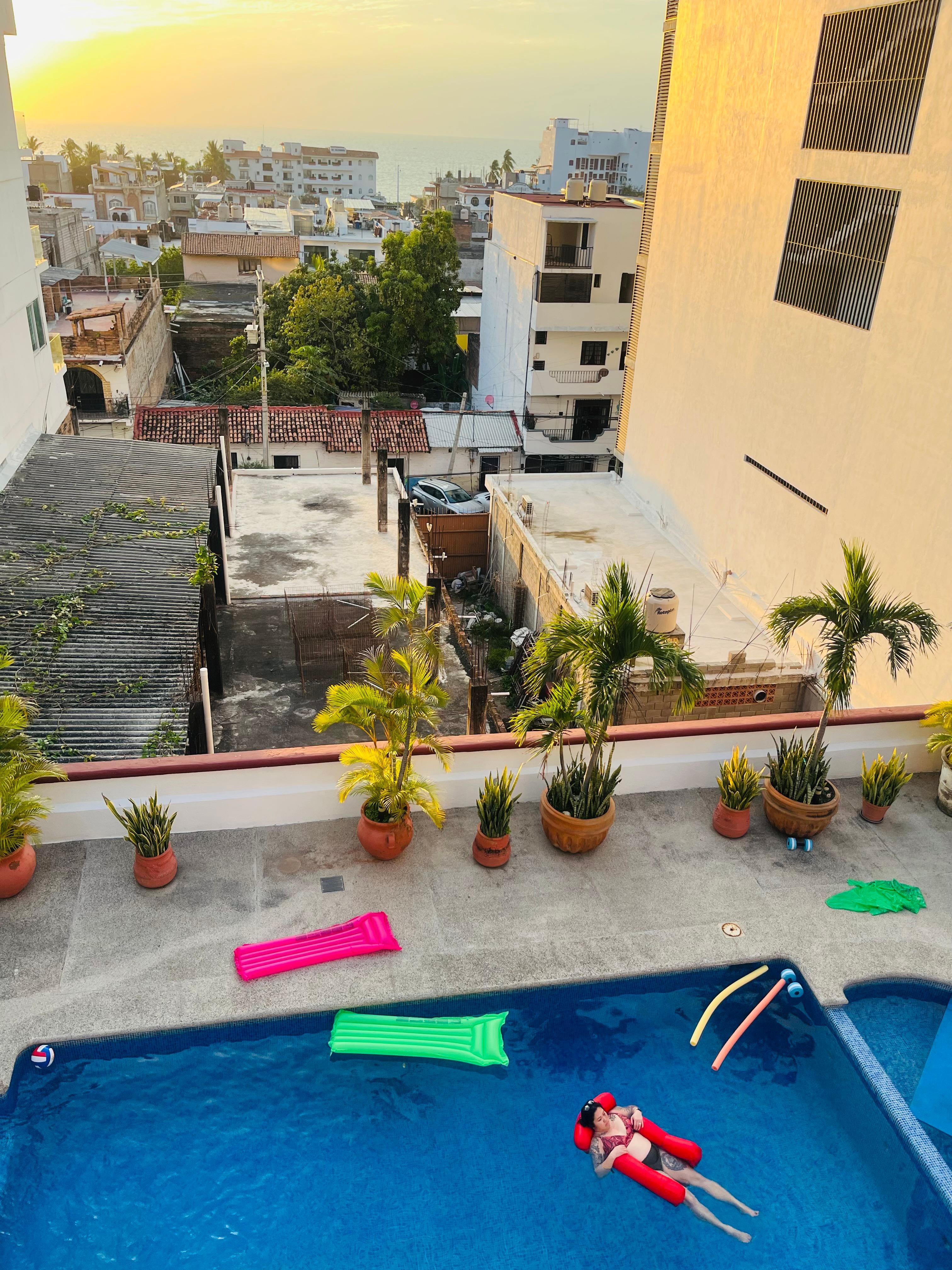 View of pool from top balcony