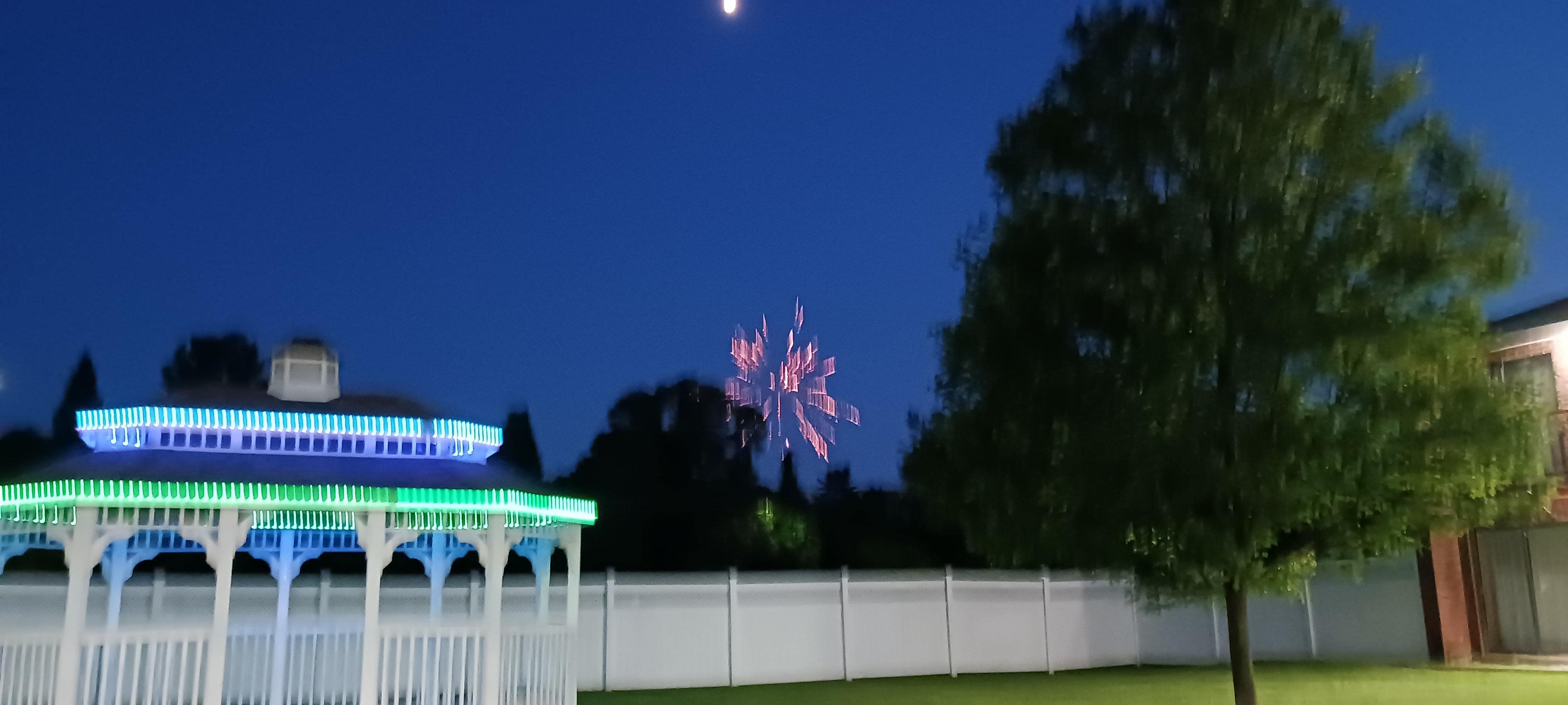People On The Other Side Of Fence Doing Fire Works That We Watched Sitting In Gazebo..Awesome 🤩