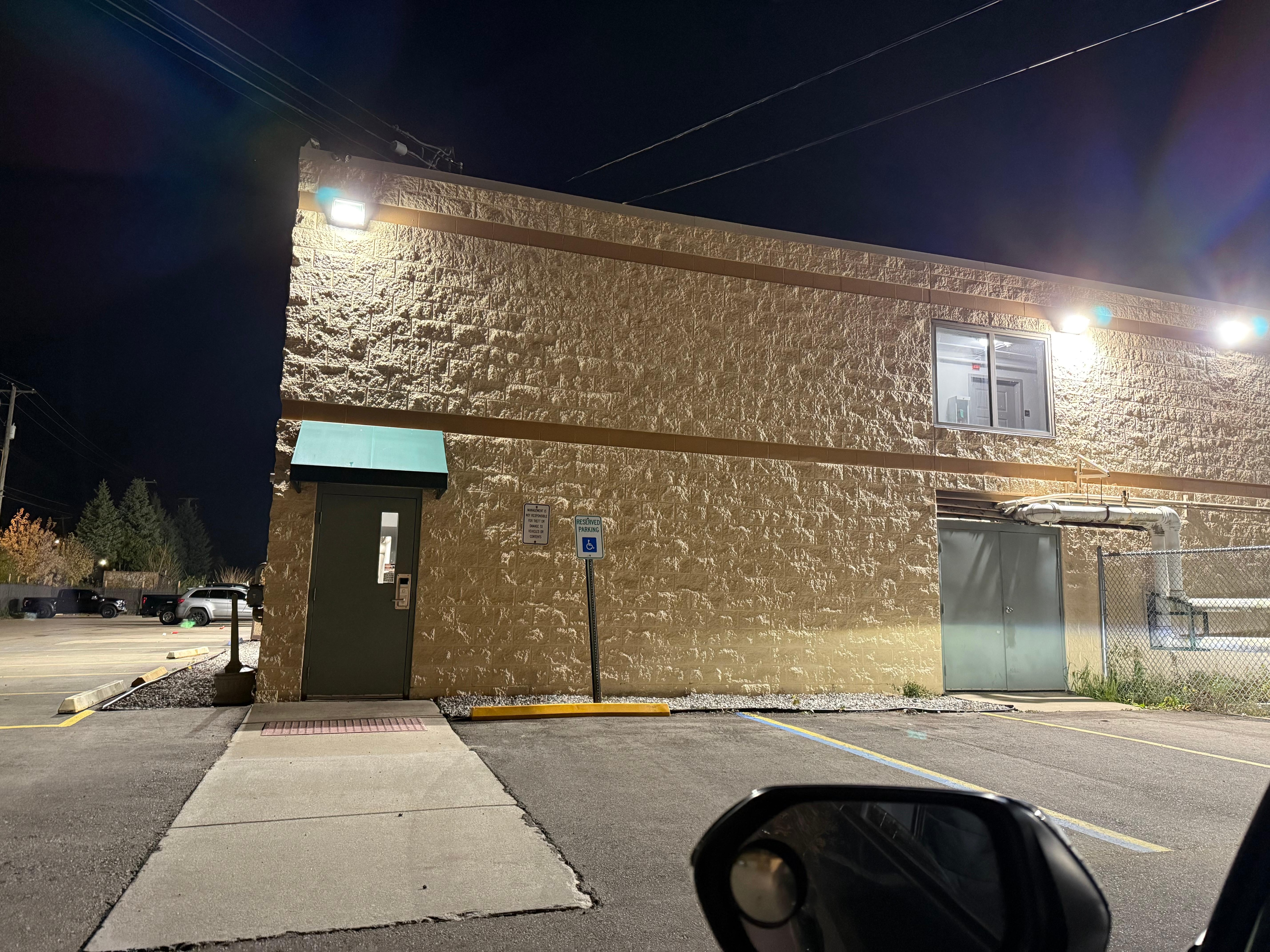 No other cars anywhere near and I would be entering next to the fenced in area.(Handicap room parking)