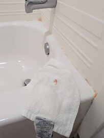 Orange mold on tub.
