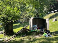Water equipment shed fell apart leaving life vests & oars out in the open and looked like a trash pile.