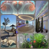 L’extérieur de l’hôtel et le hall de la réception ont du style! Le petit-déjeuner en terrasse vue sur mer est relaxant et très agréable.