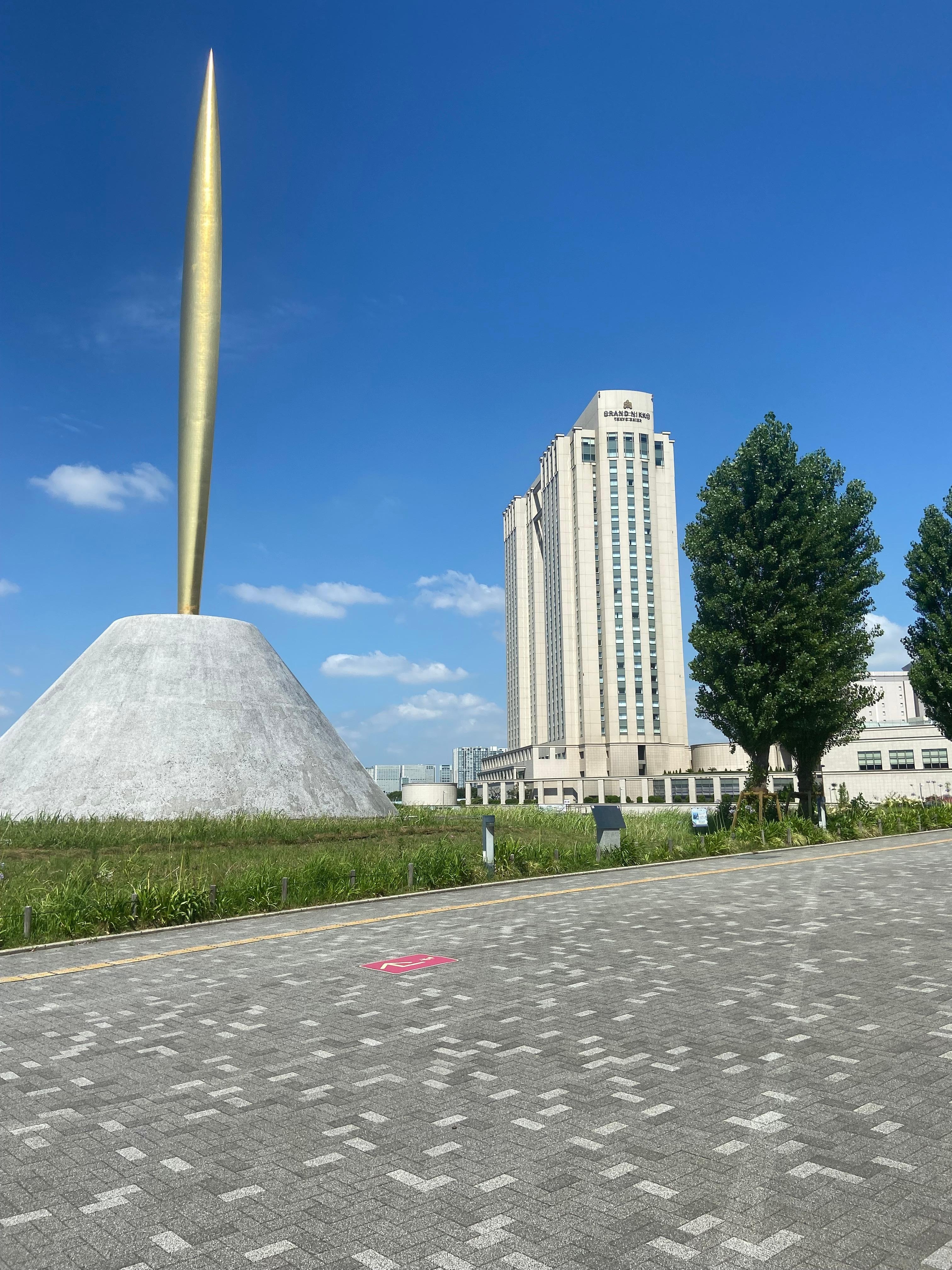 The view of the beautiful hotel from a nearby walking path