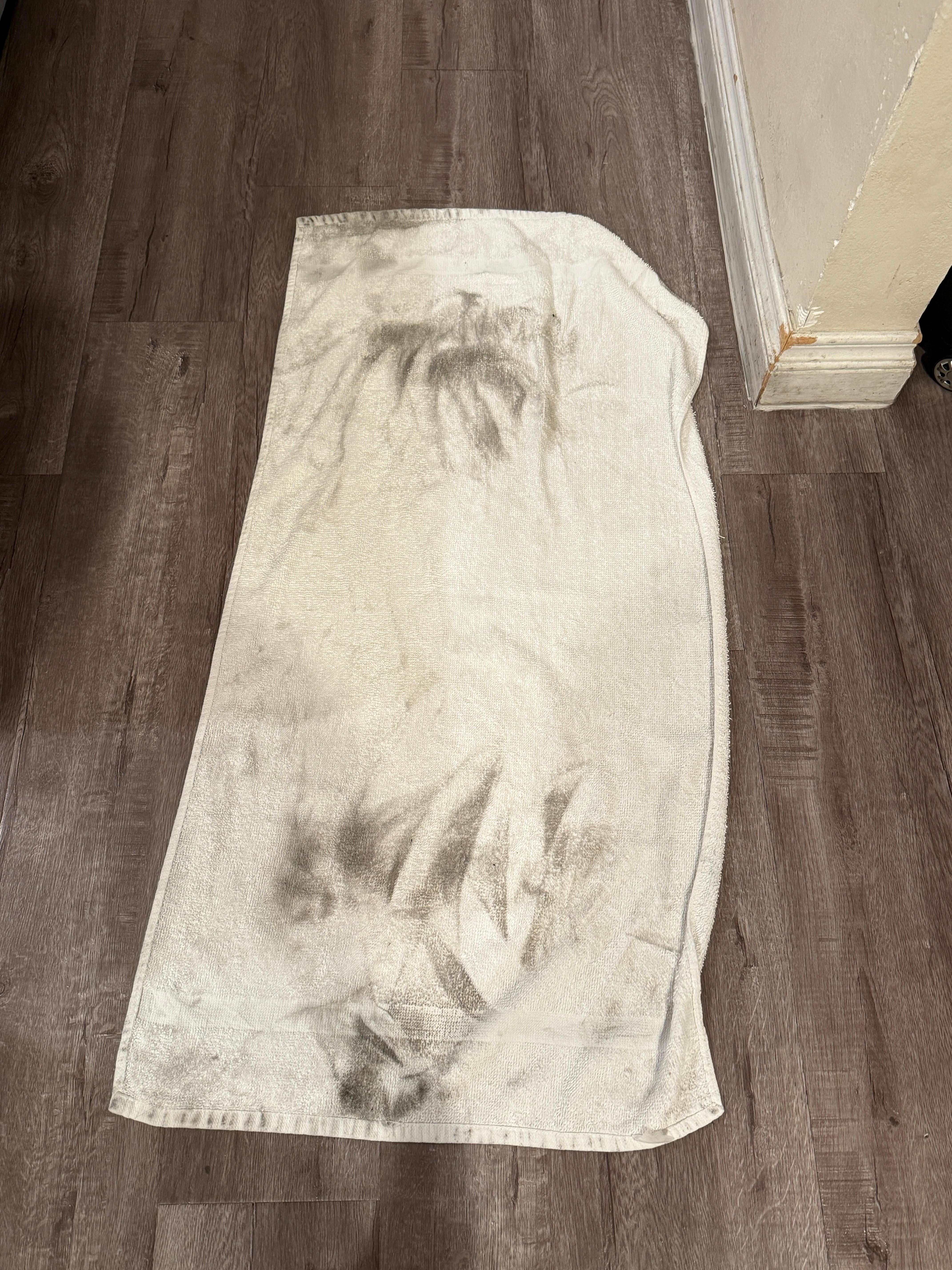 This towels was used to wipe of wet feet tracks on the floor after using the pool