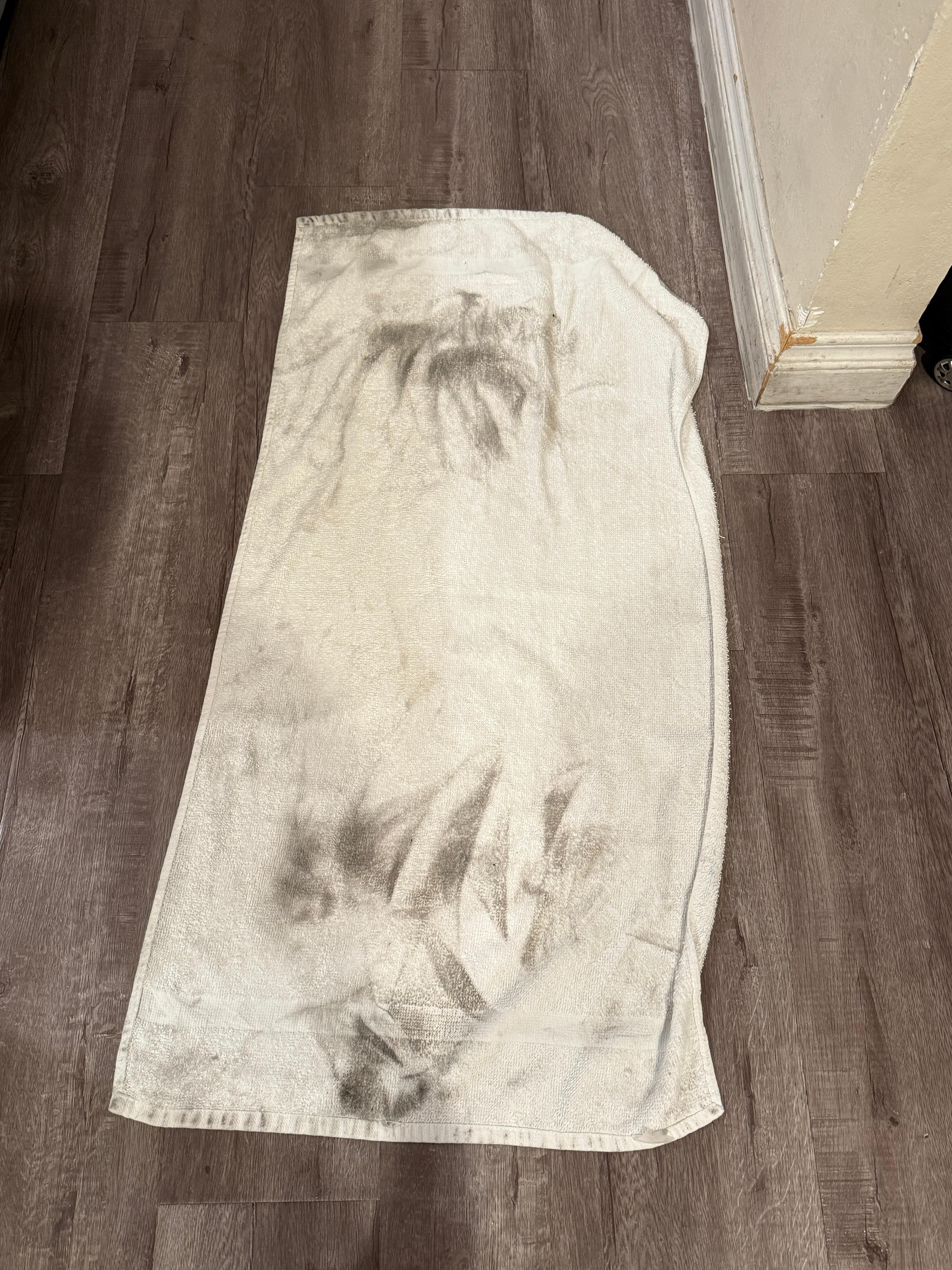 This towels was used to wipe of wet feet tracks on the floor after using the pool