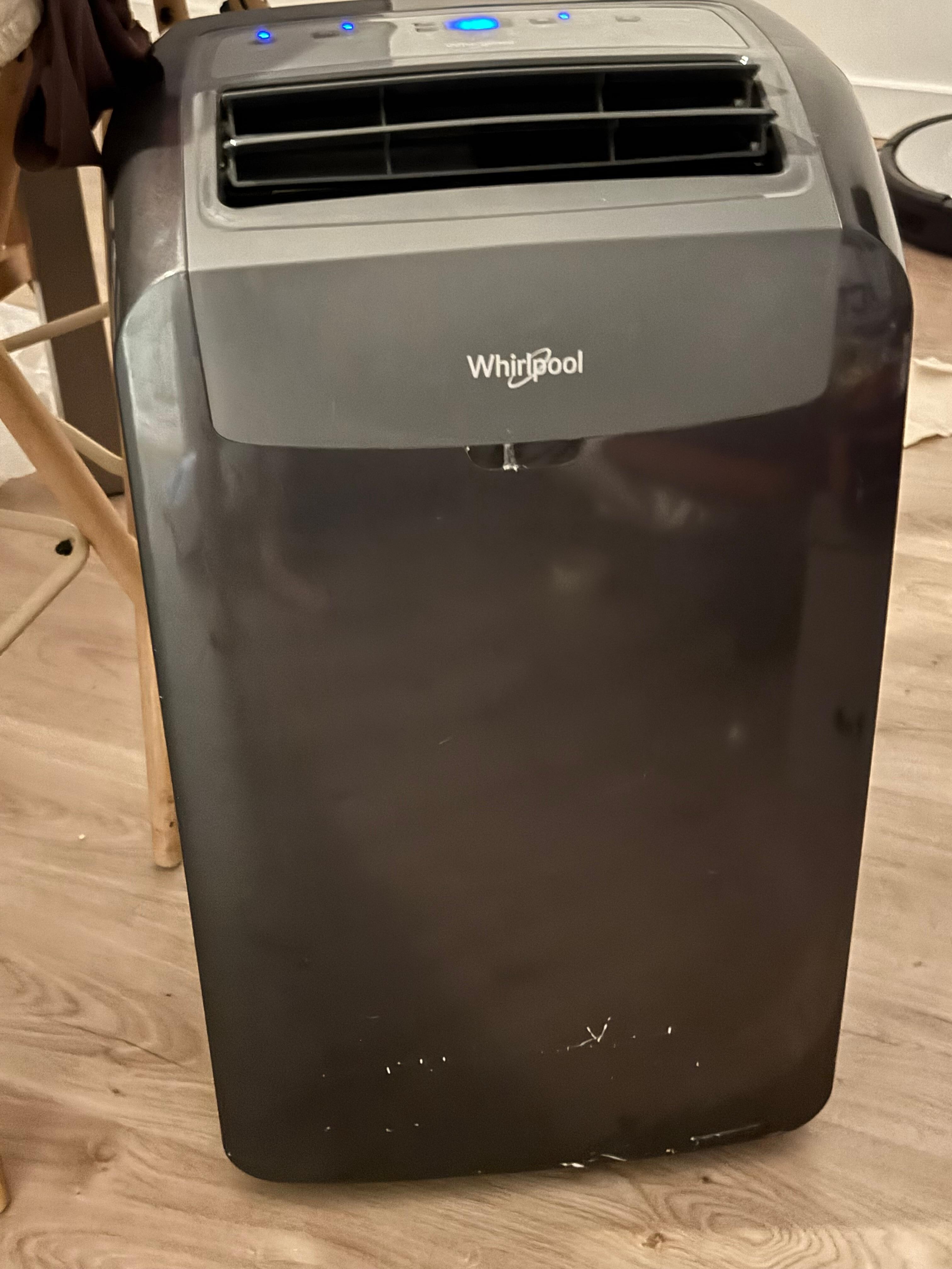 Tiny rolling portable AC unit needing venting with no hole in doors or windows available 