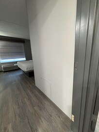 Note door frame with mounting holes for door.