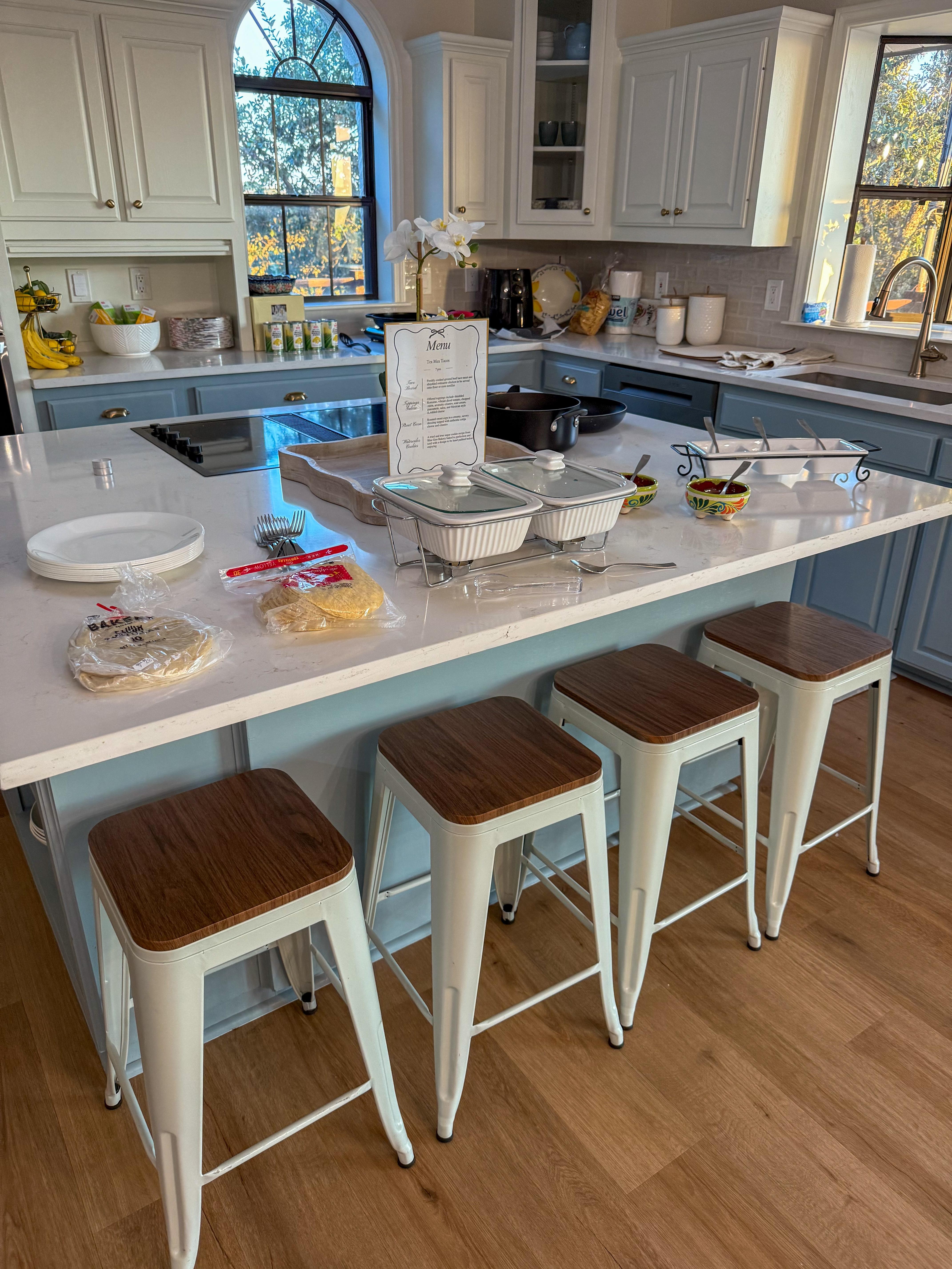 We didn’t hardly use the stools. Kitchen was fantastic for a group!