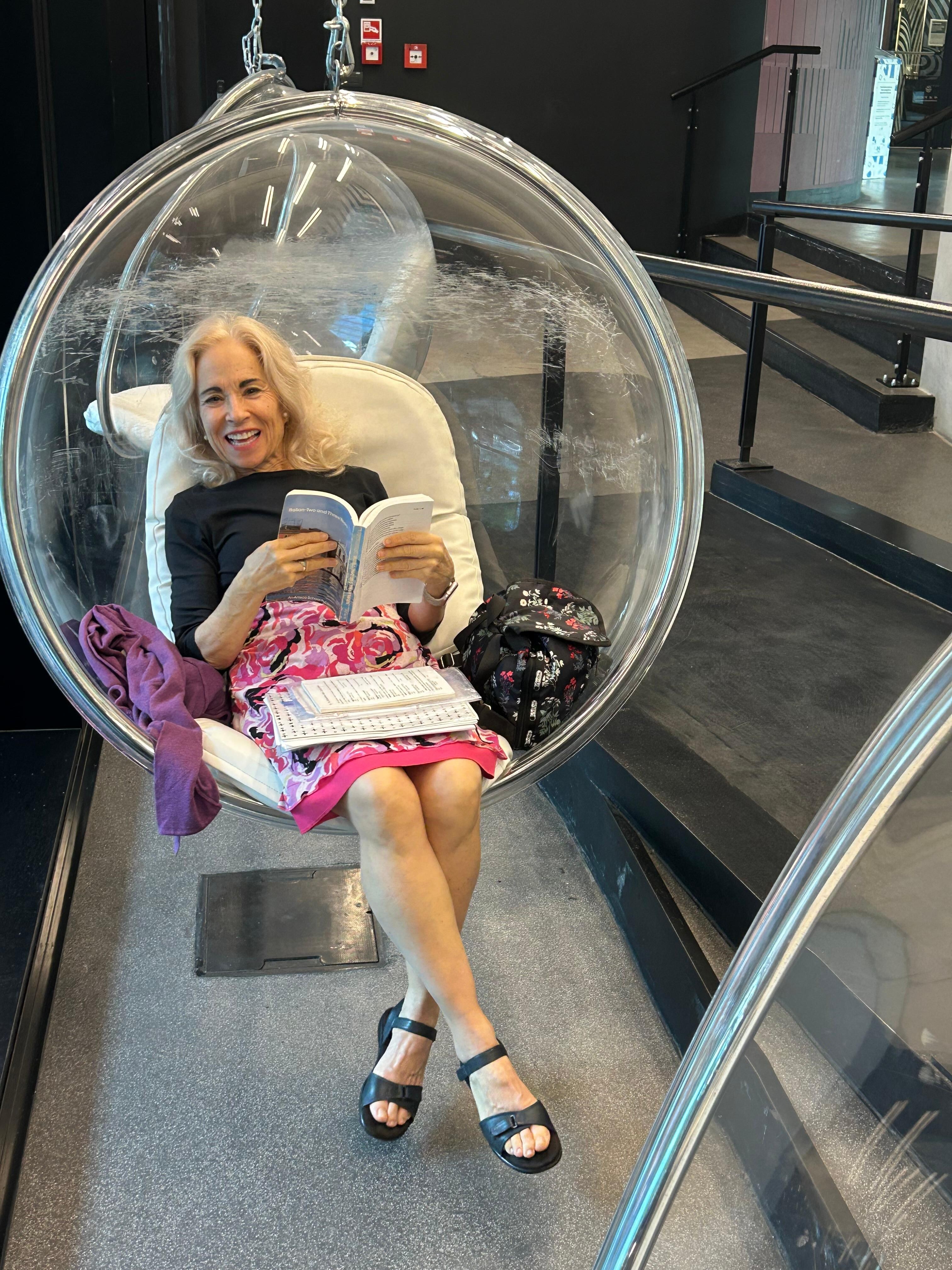 Fun swinging chairs at our Bologna hotel.