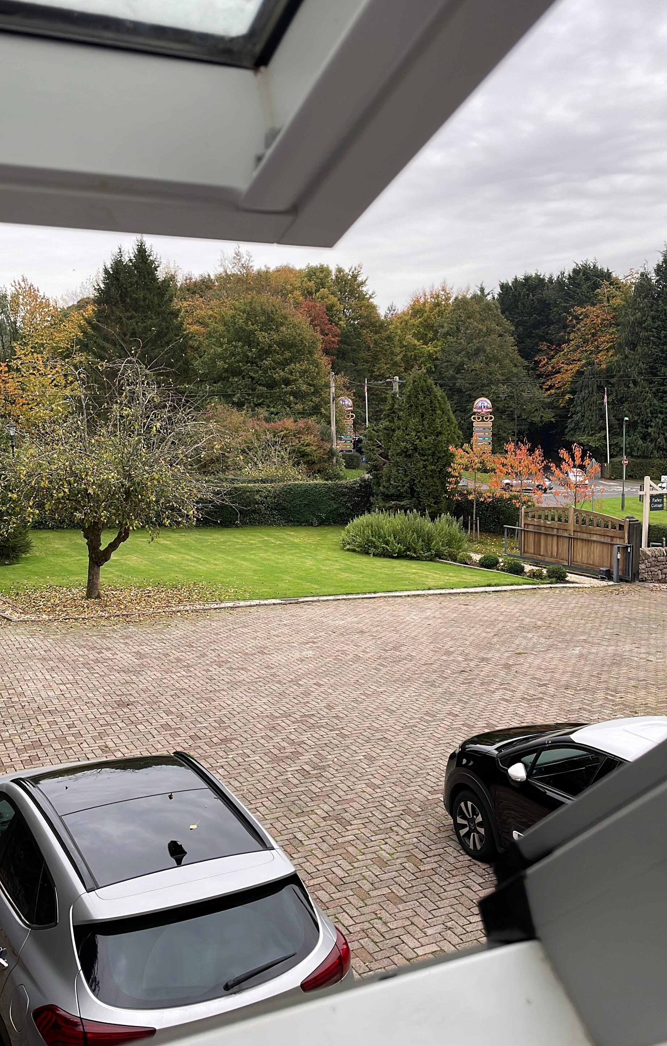 View from bedroom window showing how code to Alton towers 