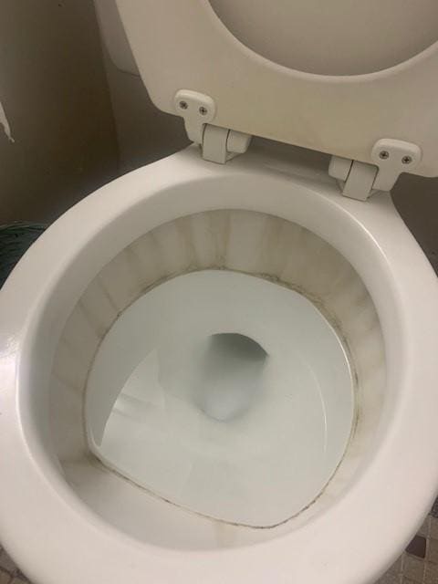 Condition of toilet upon arrival.