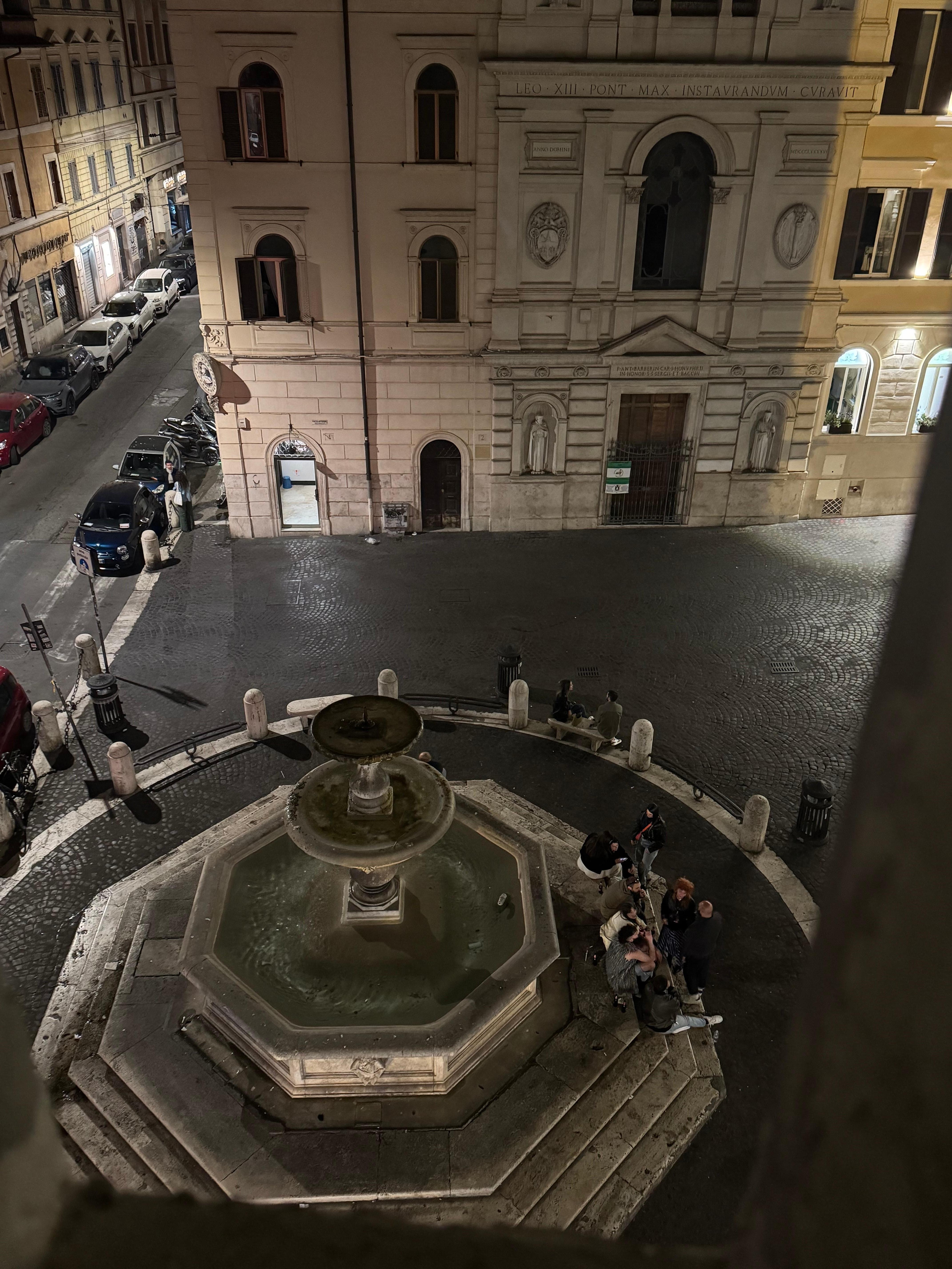 fountain area at night our our window