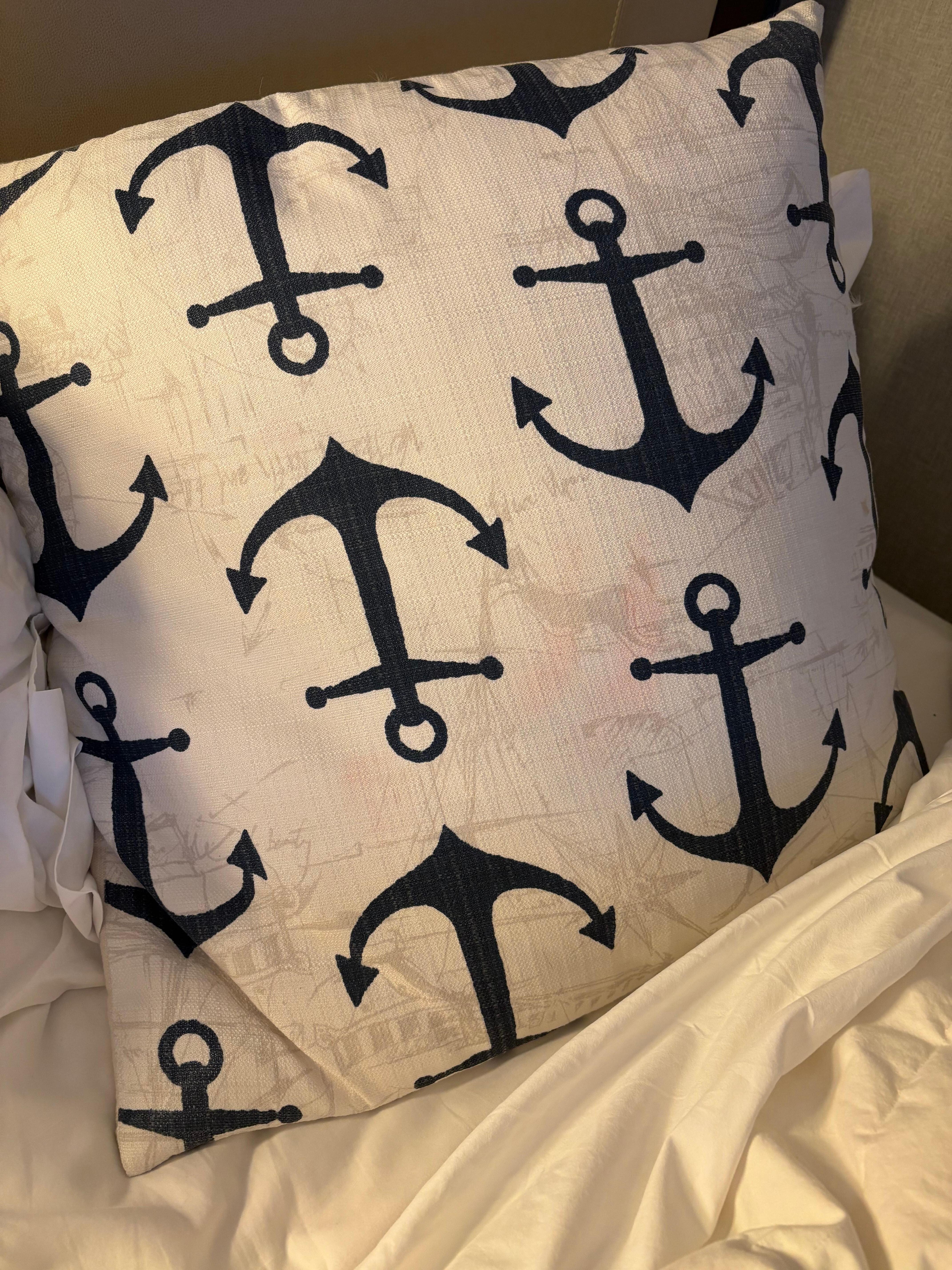 Decorative pillow with big pink stain was on the bed when we arrived. 