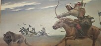 An old oil painting on a floor lobby..