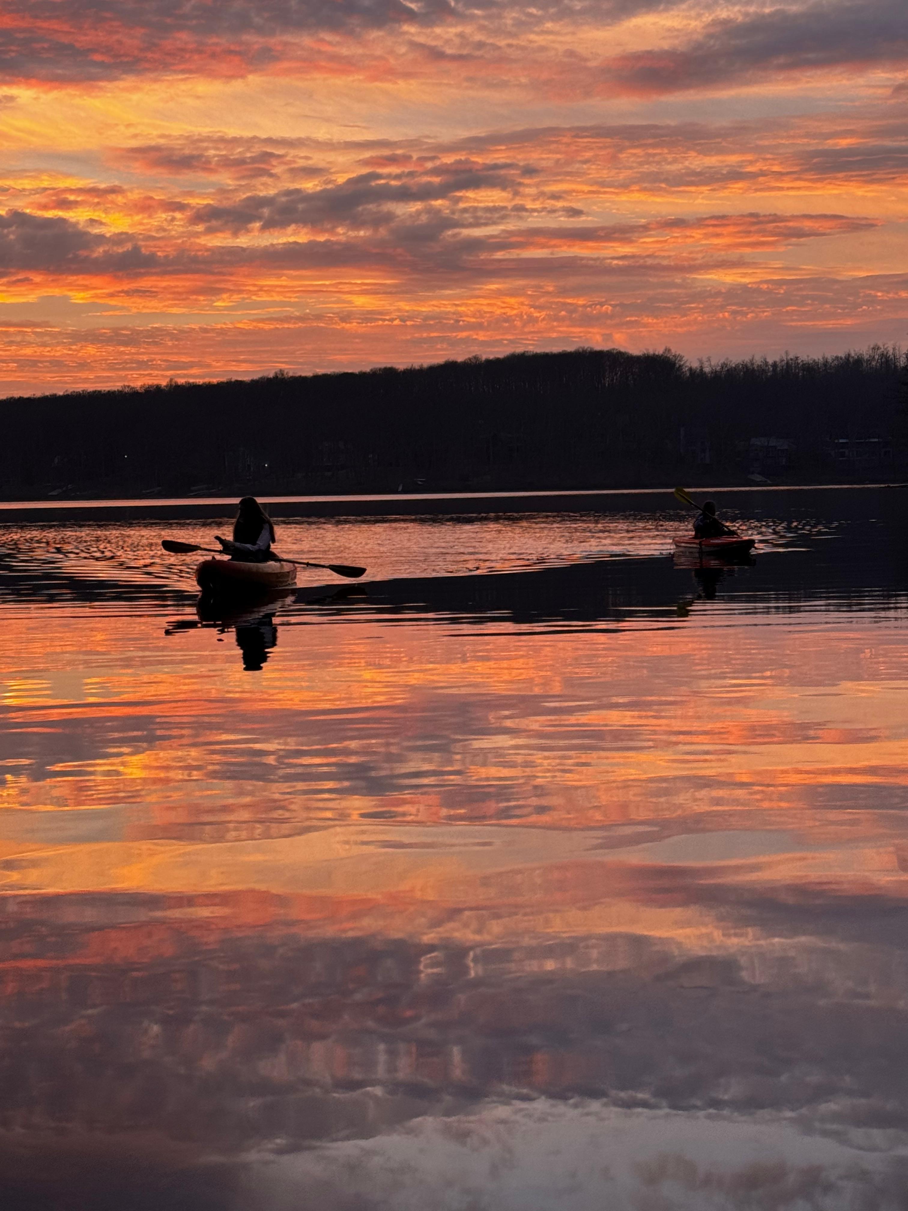 Sunset kayaking on the lake.