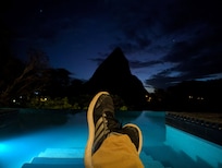 Rabot Hotel pool, night.