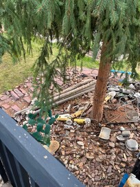 Debris pile in yard.