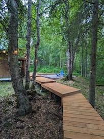 Lights lit up your way on the boardwalk to the door.