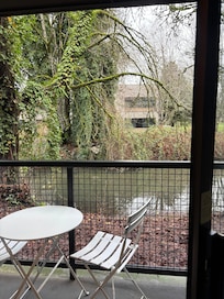 Little patio overlooking a creek.