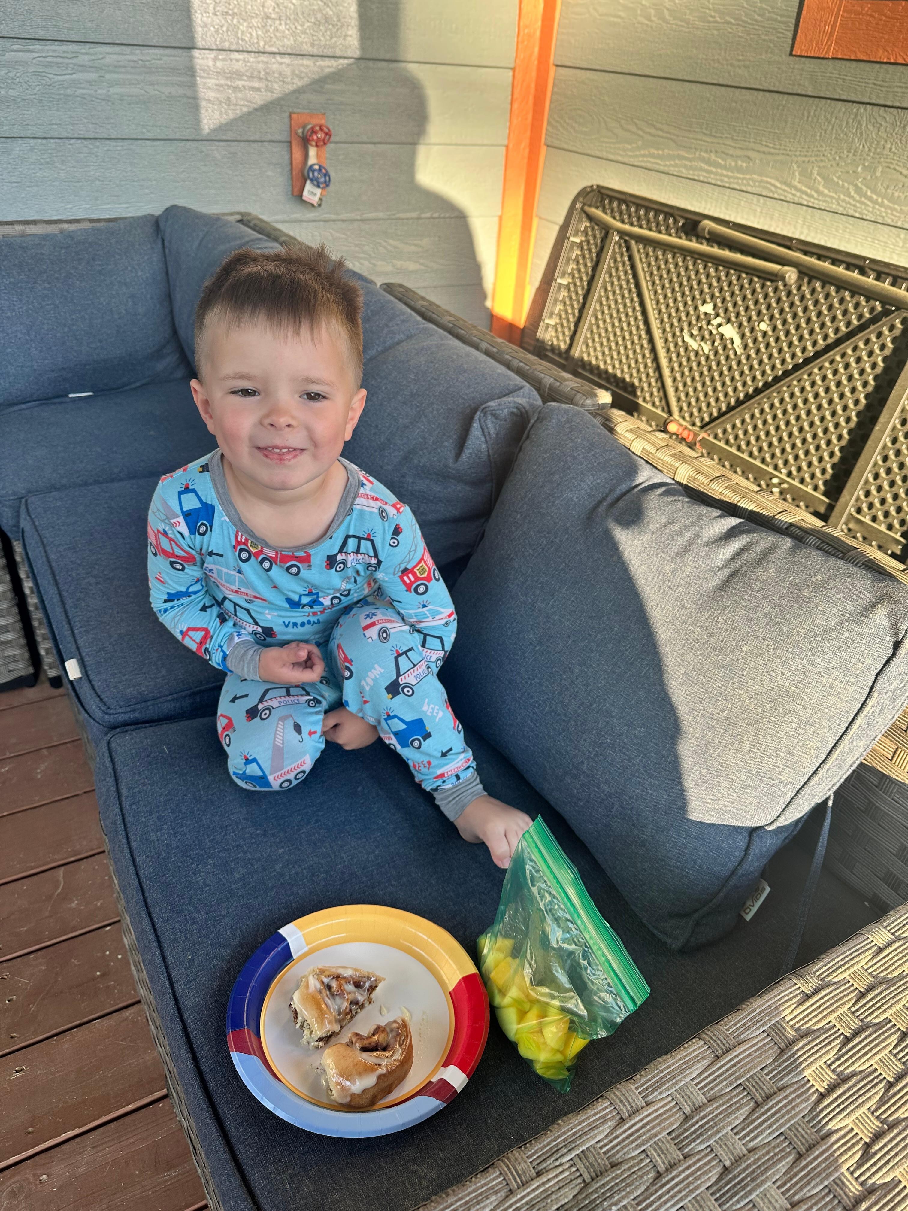 Breakfast on back porch 