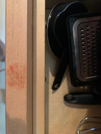 One of many other spots in the kitchen on the cabinets/drawers with sticky stuff
