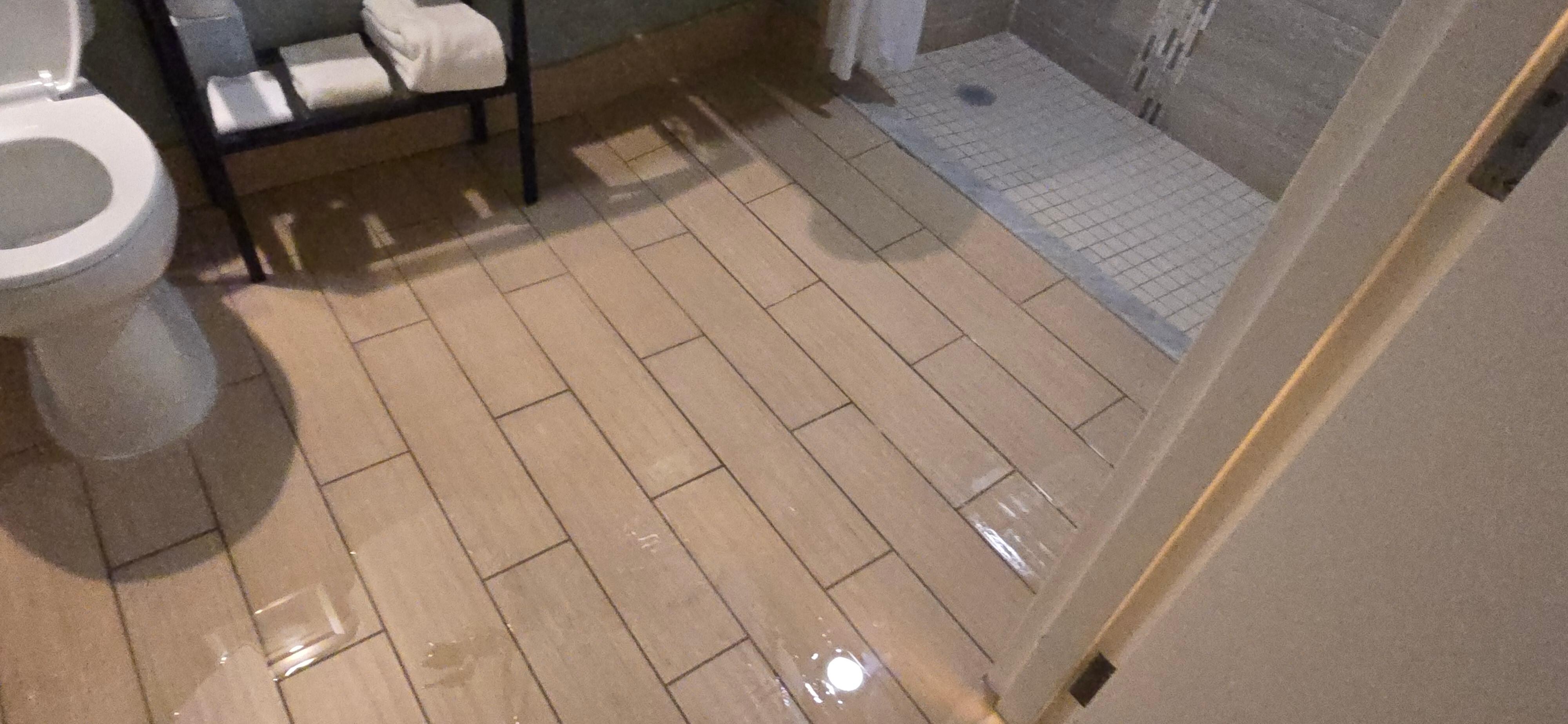 Shower was stopped up and water made it's way into the rest of the restroom