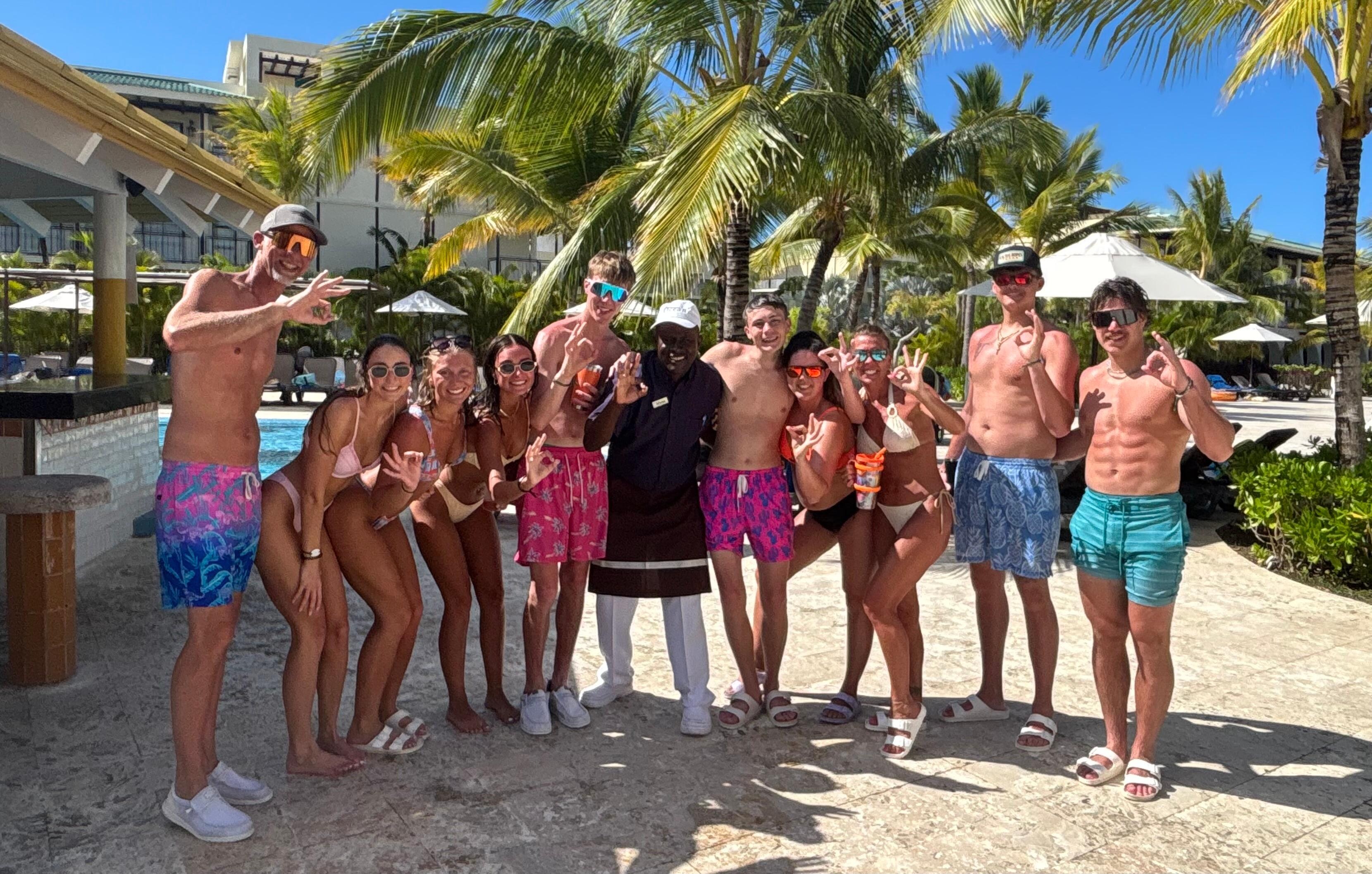 Our crew with our favorite bartender, Ricardo!